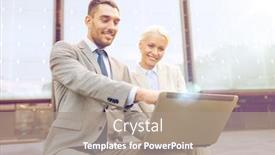  Presentation with education technology - Theme having business education technology and people concept - smiling businesspeople working with laptop computer on city street background and a gray colored foreground