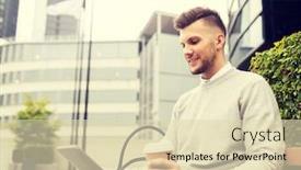  Presentation with man sitting bench - PPT layouts enhanced with business-education-technology-communication background and a soft green colored foreground