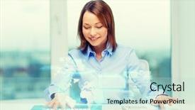  Presentation with education through technology - Presentation theme featuring business education and technology concept background and a mint green colored foreground