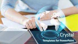  Presentation with mass media business technology internet - Cool new presentation with business education technology people backdrop and a ocean colored foreground