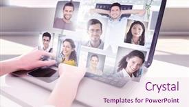  Presentation with business profile - Audience pleasing theme consisting of business employee resting against profile backdrop and a sky blue colored foreground