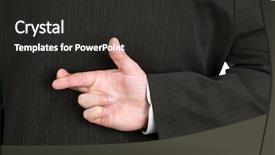  Presentation with good luck - Beautiful slides featuring business ethics - businessman with his fingers crossed backdrop and a dark gray colored foreground