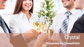  Presentation with flutes - Presentation theme having business event - portrait of smart colleagues background and a coral colored foreground