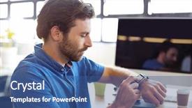  Presentation with smartwatch - Cool new slides with business-executive-adjusting-a-smartwatch backdrop and a  colored foreground