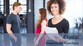  Presentation with executive - Audience pleasing slide deck consisting of business executive holding an assignment backdrop and a ocean colored foreground