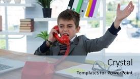  Presentation with executive - Audience pleasing slide set consisting of business executive talking on phone backdrop and a  colored foreground