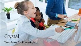  Presentation with executive business negotiation skills - Amazing presentation theme having business executive talking on phone backdrop and a light blue colored foreground