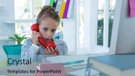  Presentation with executive - Beautiful presentation theme featuring business executive talking on phone backdrop and a  colored foreground