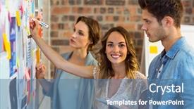  Presentation with sticky notes - Colorful slide set enhanced with business executive writing on sticky notes on whiteboard in office backdrop and a teal colored foreground