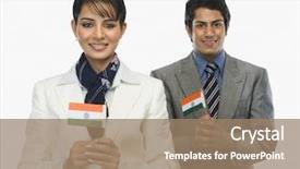  Presentation with indian - Amazing slide deck having business executives holding indian flags backdrop and a coral colored foreground