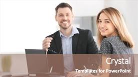  Presentation with consulting - Theme with business expert advice concept - businessman consulting young woman background and a coral colored foreground