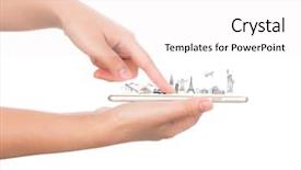  Presentation with travel japan - PPT theme consisting of business eygpt - female hand holding gold mobile background and a white colored foreground