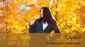  Presentation with autumn blue - Audience pleasing slide deck consisting of business eygpt - happy successful arab businesswoman backdrop and a  colored foreground