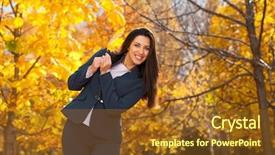  Presentation with autumn blue - Presentation enhanced with business eygpt - happy successful arab businesswoman background and a  colored foreground