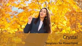  Presentation with autumn blue - Beautiful slides featuring business eygpt - happy successful arab businesswoman backdrop and a gold colored foreground