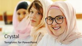  Presentation with multi ethnic group - Slide deck having business eygpt - multi ethnic group of teenage background and a soft green colored foreground