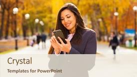  Presentation with autumn blue - Beautiful PPT layouts featuring business eygpt - woman calling by phone happy backdrop and a cream colored foreground