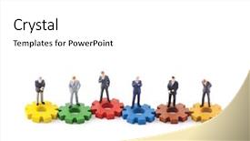  Presentation with gears - Slides featuring business figures on colorful gears background and a white colored foreground