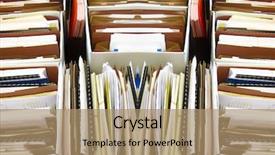  Presentation with files - Cool new PPT theme with business files arranged and organized backdrop and a coral colored foreground