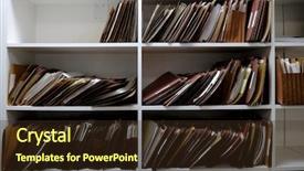  Presentation with files - PPT theme with business files in boxes folders background and a tawny brown colored foreground