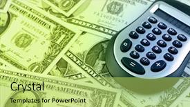  Presentation with business calculator - Amazing presentation theme having business finance arithmetic - calculator on american banknotes backdrop and a yellow colored foreground