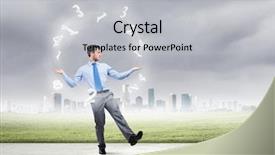  Presentation with juggling - Beautiful theme featuring business finance arithmetic - young businessman juggling with numerals backdrop and a light gray colored foreground