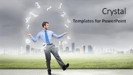  Presentation with juggling - Slide set consisting of business finance arithmetic - young businessman juggling with numerals background and a light gray colored foreground