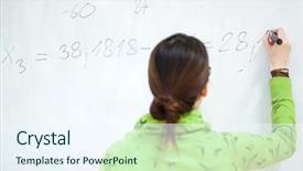  Presentation with college - Theme with business finance arithmetic - young female college student background and a sky blue colored foreground