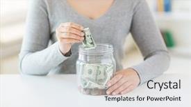  Presentation with hands saving - Amazing slide set having money into glass mason jar backdrop and a white colored foreground