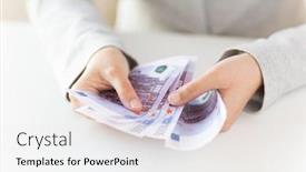  Presentation with hands saving - Beautiful PPT layouts featuring business finance saving banking and people concept - close up of woman hands counting euro money backdrop and a white colored foreground