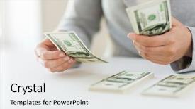  Presentation with hands saving - Cool new PPT theme with business-finance-saving-banking backdrop and a white colored foreground