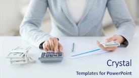  Presentation with business calculator - Amazing slide set having business finance tax and people backdrop and a sky blue colored foreground