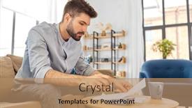  Presentation with business calculator - Presentation design enhanced with business-finances-accounting-and-people background and a coral colored foreground