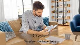  Presentation with business calculator - Slides with business-finances-accounting-and-people background and a coral colored foreground