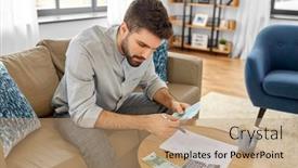  Presentation with business calculator - Slides featuring business-finances-accounting-and-people background and a coral colored foreground