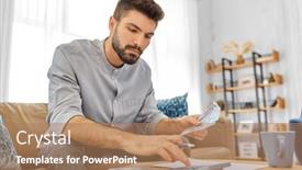  Presentation with business calculator - Beautiful presentation design featuring business-finances-accounting-and-people backdrop and a coral colored foreground