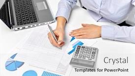  Presentation with business calculator - Cool new theme with business-finances-and-accounting-concept backdrop and a white colored foreground