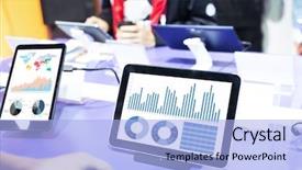  Presentation with business report - Slide deck consisting of business financial chart and graph background and a  colored foreground