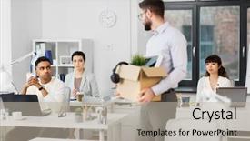  Presentation with loss - Colorful presentation design enhanced with business firing and job loss backdrop and a mint green colored foreground