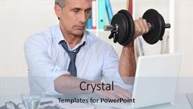  Presentation with lifting weights - PPT layouts with business fitness - mature businessman lifting weights background and a light blue colored foreground