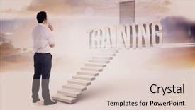  Presentation with business training - Slide set featuring business fitness - word training and businessman holding background and a lemonade colored foreground