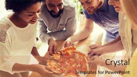  Presentation with lunch - PPT layouts enhanced with business food lunch and people background and a coral colored foreground