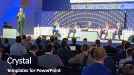  Presentation with forum - Amazing slide deck having business forum - audience listens to the lecturer backdrop and a wine colored foreground