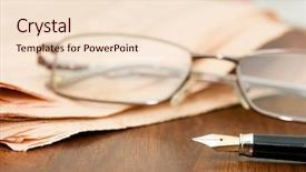  Presentation with fountain pen - Beautiful presentation theme featuring business fountain pen and glasses backdrop and a lemonade colored foreground