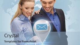  Presentation with tablet - Audience pleasing PPT theme consisting of pop up meetings - businesswoman and businessman showing tablet backdrop and a light blue colored foreground