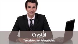  Presentation with executive - Slide set consisting of business fuctions - executive with computer background and a  colored foreground