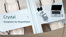  Presentation with chairs - Theme with business furniture - above view of two tables background and a sky blue colored foreground