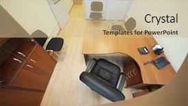  Presentation with cabinet - Presentation theme with business furniture - high angle view of office background and a coral colored foreground