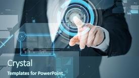  Presentation with virtual hand - Audience pleasing PPT layouts consisting of business and future technology concept backdrop and a ocean colored foreground