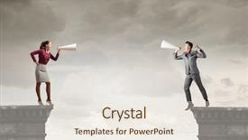  Presentation with trumpet - Colorful PPT theme enhanced with business gap - young people screaming at each backdrop and a sky blue colored foreground